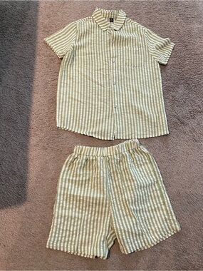 Kids Green/White Stripe Matching Set